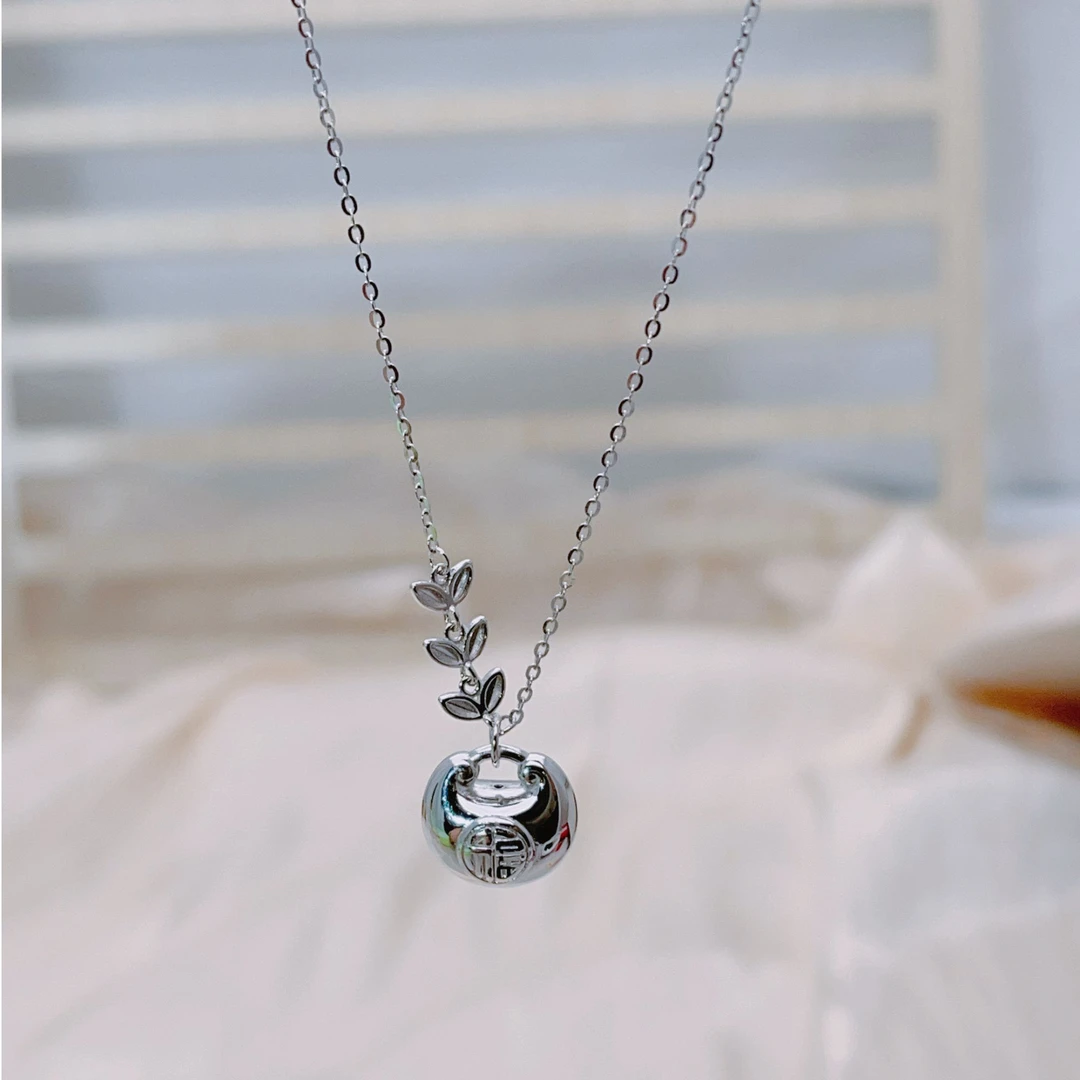 宸尊 坠链均925银 麦穗胖福坨项链纯银平安吊坠女新中式锁骨链