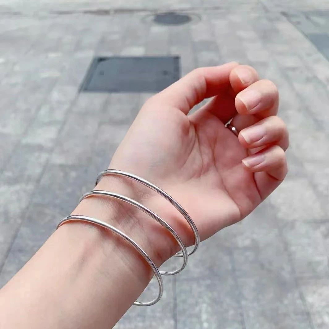 足银手镯 三生三世光面手镯女年轻款9999银镯子女生饰品送女朋友