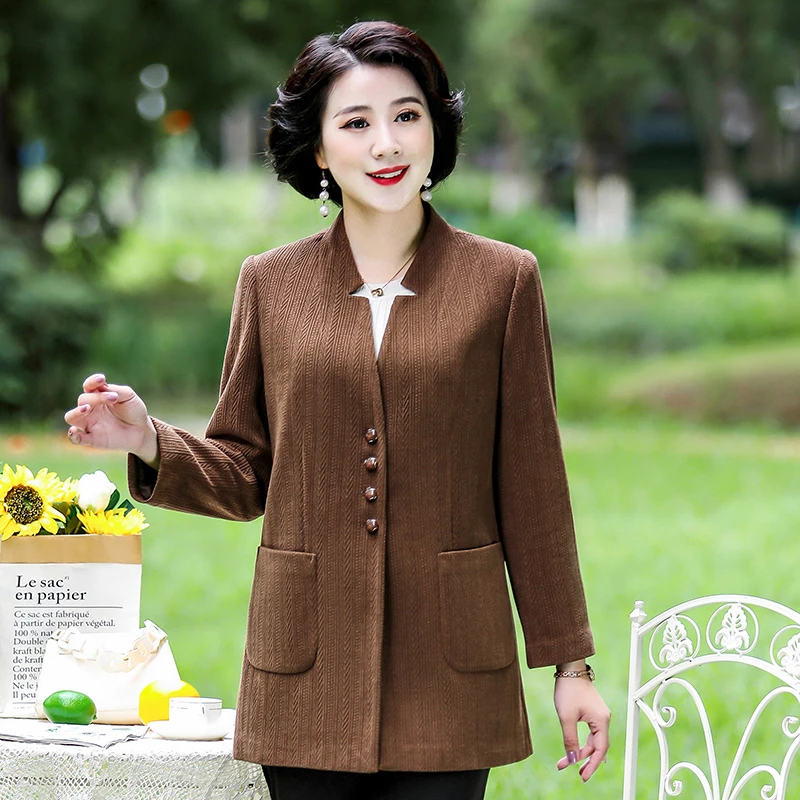 C0105妈妈西装外套中长款2023秋新款休闲洋气单排扣中老年人女装