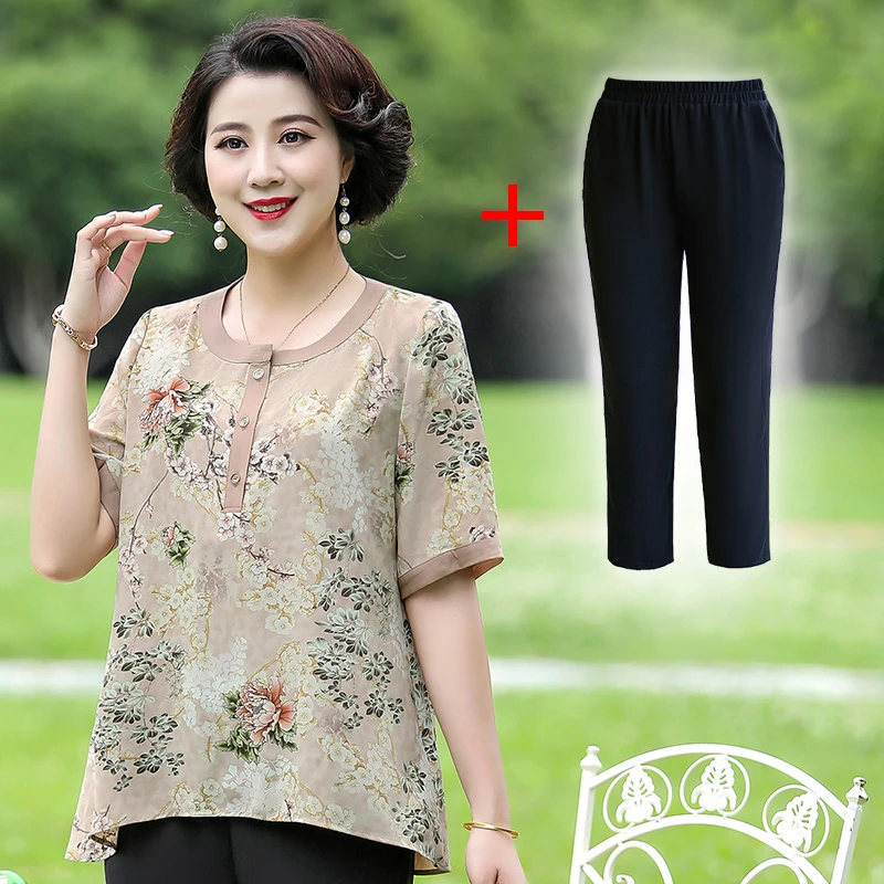 美学家时尚女中年装夏装大码中袖衬衫高贵夏宽松季小衫洋气B3709