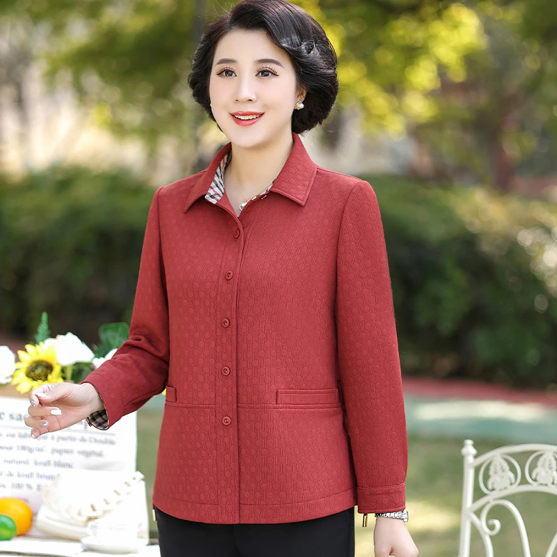 春短外套花色翻领休闲中老年妈妈女装高贵洋气上衣A0377妈妈装