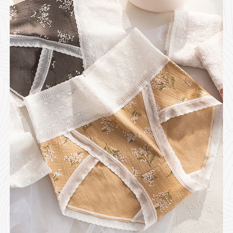 3条装高弹蕾丝女士高腰内裤不勒不夹臀舒适透气三角裤8169