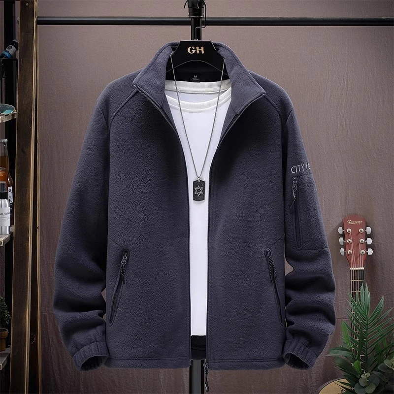 潮牌男装摇粒绒外套秋冬季新款爆款潮流休闲加绒立领夹克男装