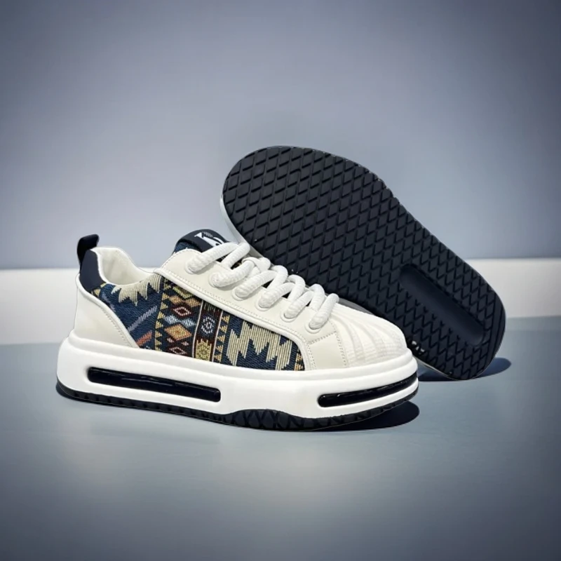 时尚休闲鞋男士运动百搭夏季透气真皮潮流网面春季镂空潮鞋厚底