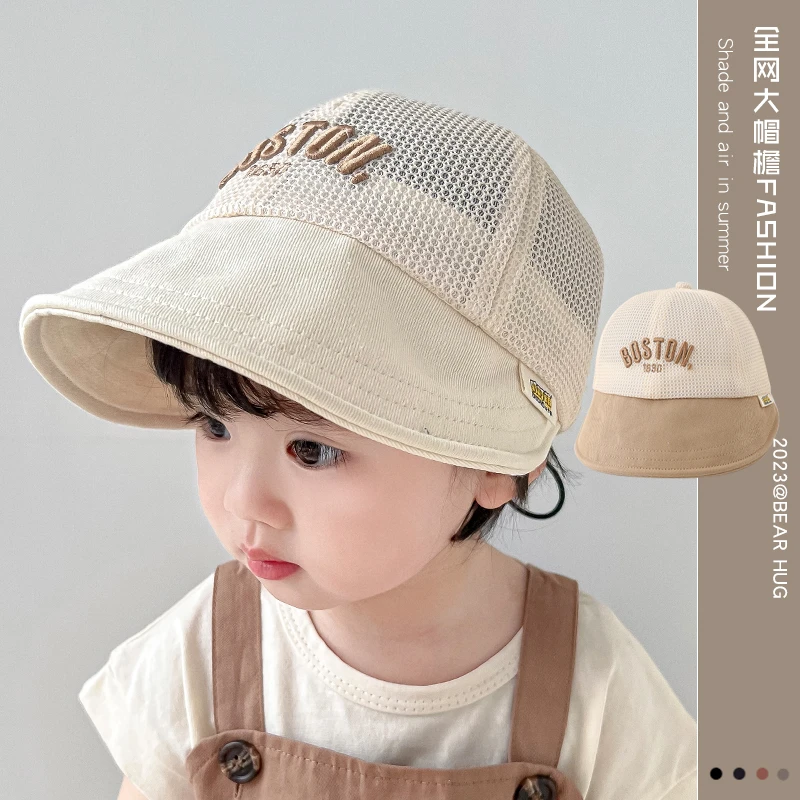宝宝帽子春夏防晒帽夏季婴儿遮阳帽男童透气网眼女童大帽檐太阳帽