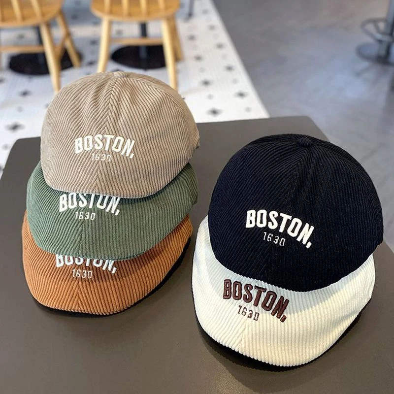 宝宝帽子秋冬韩版男童洋气灯芯绒贝雷帽女童个性儿童前进鸭舌帽秋