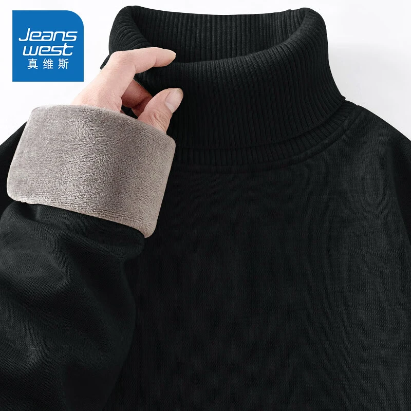 真维斯 毛衣男冬季新款休闲简约加绒保暖线衣男通勤潮流高领打底