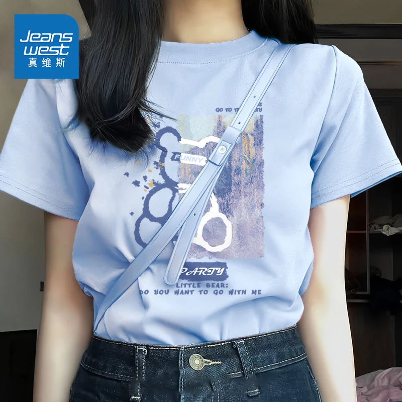 真维斯 短袖t恤女2025新款夏季女装夏款纯棉半袖体恤圆领上衣女夏