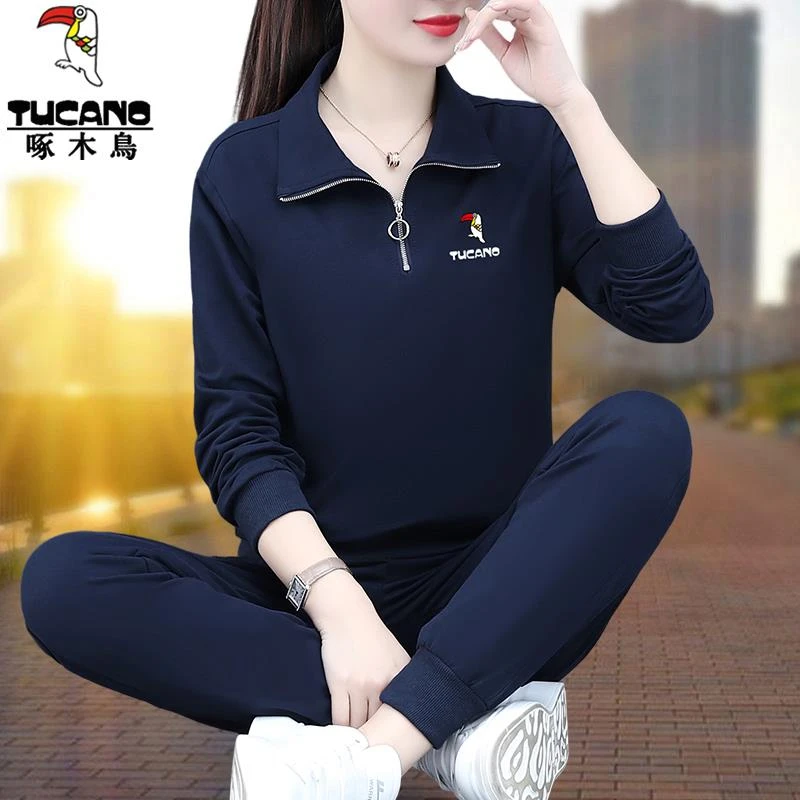 【正品】啄木鳥运动套装女2025新款春秋季洋气中年妈妈装卫衣两件套