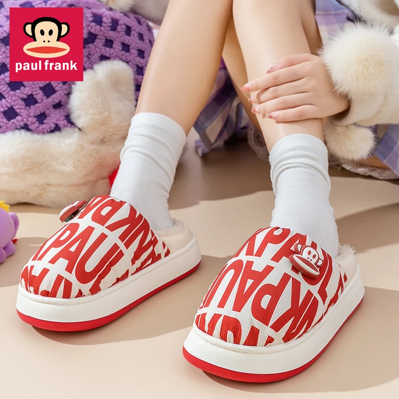 大嘴猴冬季情侣家居女拖鞋厚底防水防滑包跟外穿毛毛家用棉拖鞋