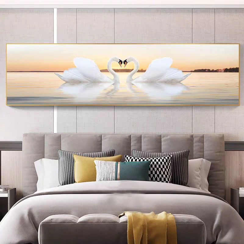 【银河】镶钻现代轻奢天鹅温馨卧室床头画主卧背景墙挂画150*40