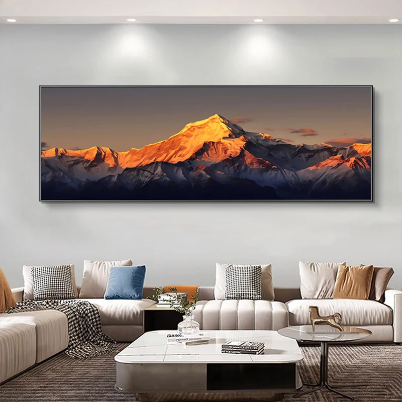 【银河】日照金山镶钻客厅装饰画简约轻奢大气沙发背景墙挂画200*70