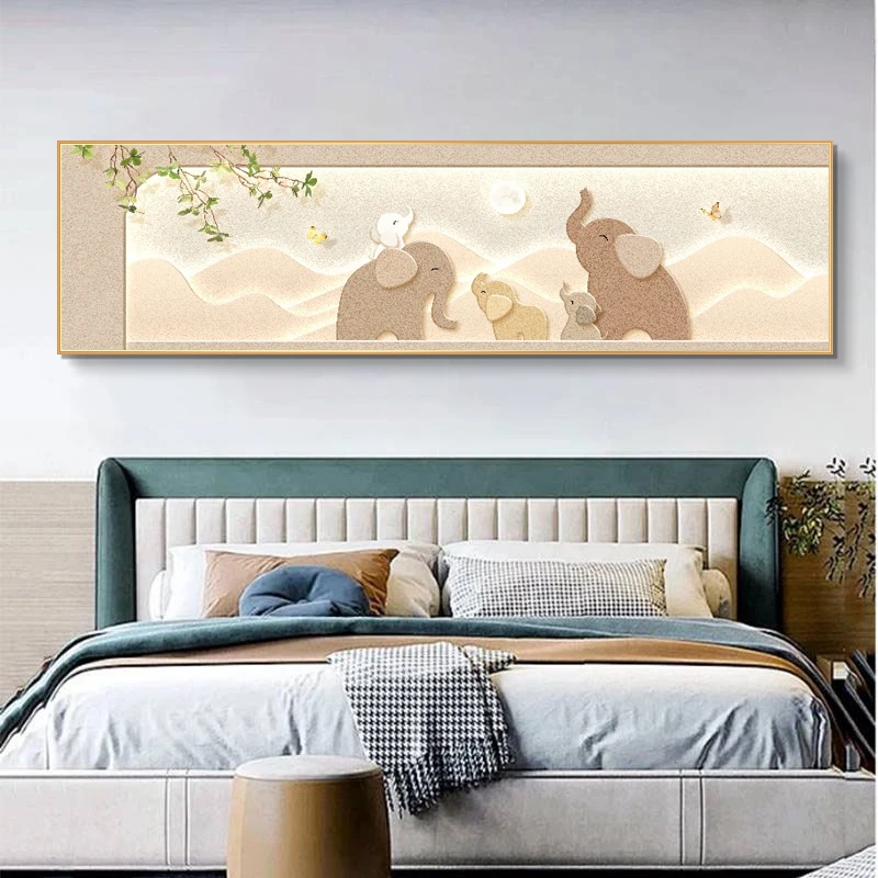 【银河】晶瓷镶钻吉象入宅卧室床头画温馨墙画150*40