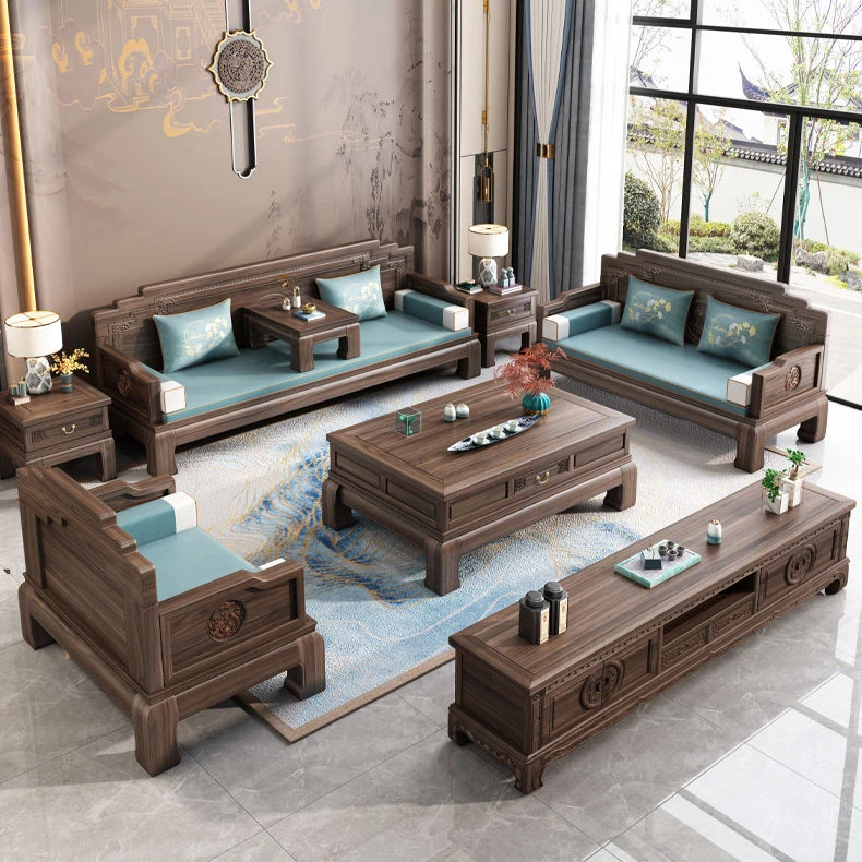新中式客厅南美胡桃木实木沙发组合明清古典家用大小户型红木家具