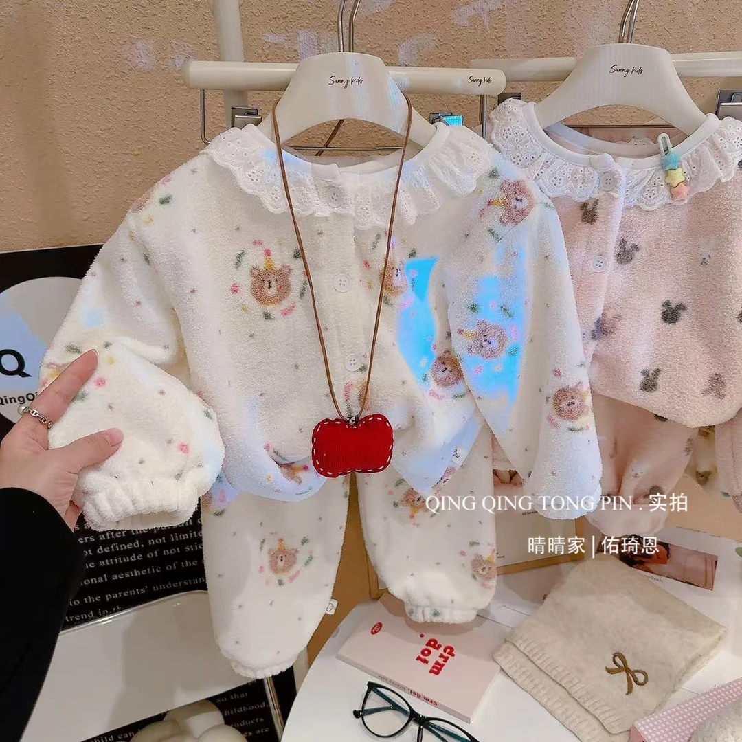 【糯米绒】2024新款女童睡衣秋冬加厚儿童家居服加绒碎花可爱睡衣