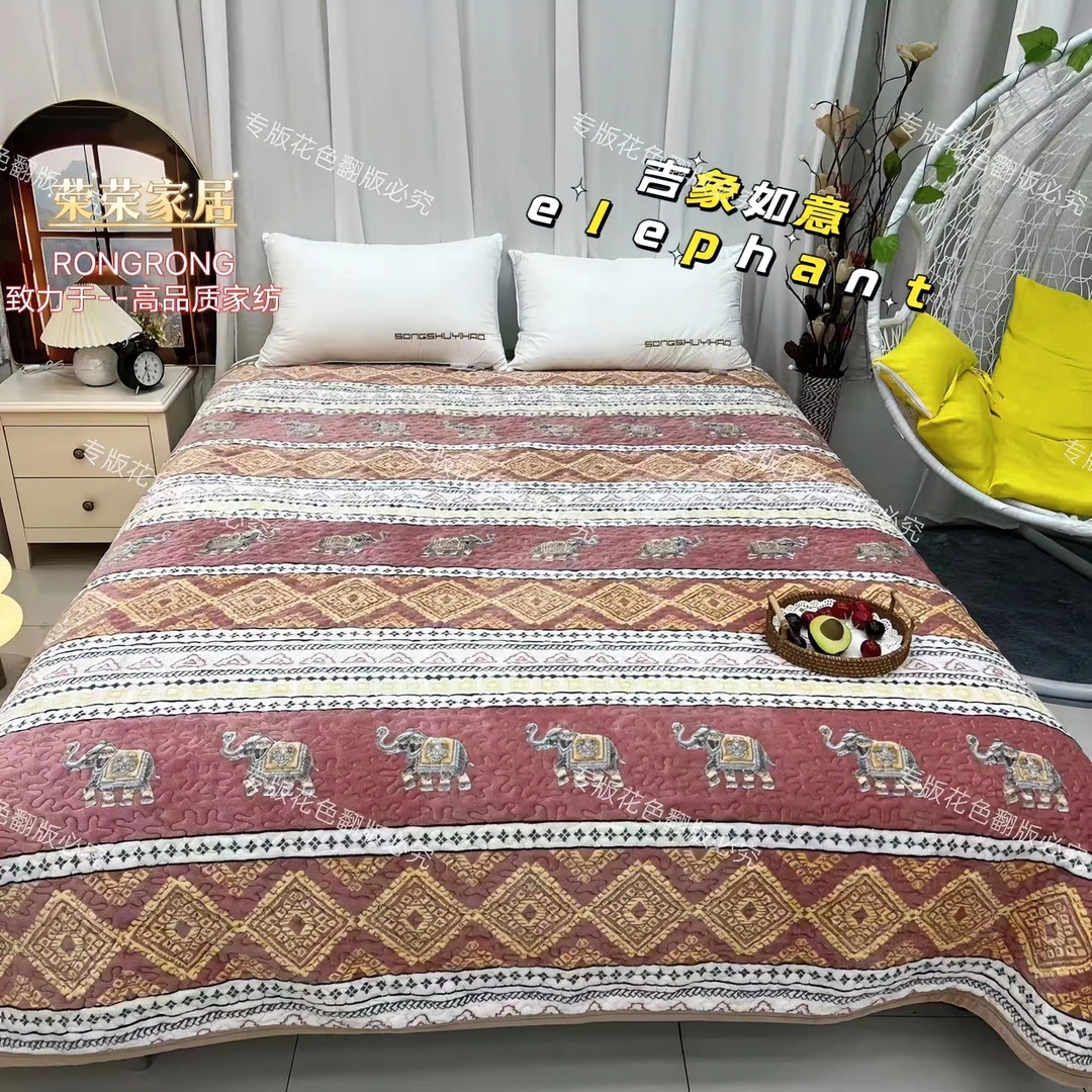 吉象如意-吉象如意牛奶绒床盖直角款双面绗缝亲肤【200*220】可机洗