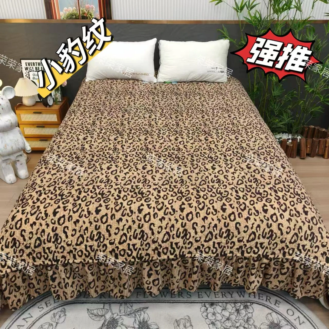 小豹纹-唐锦绒牛奶绒加厚床裙款床盖【240*250】