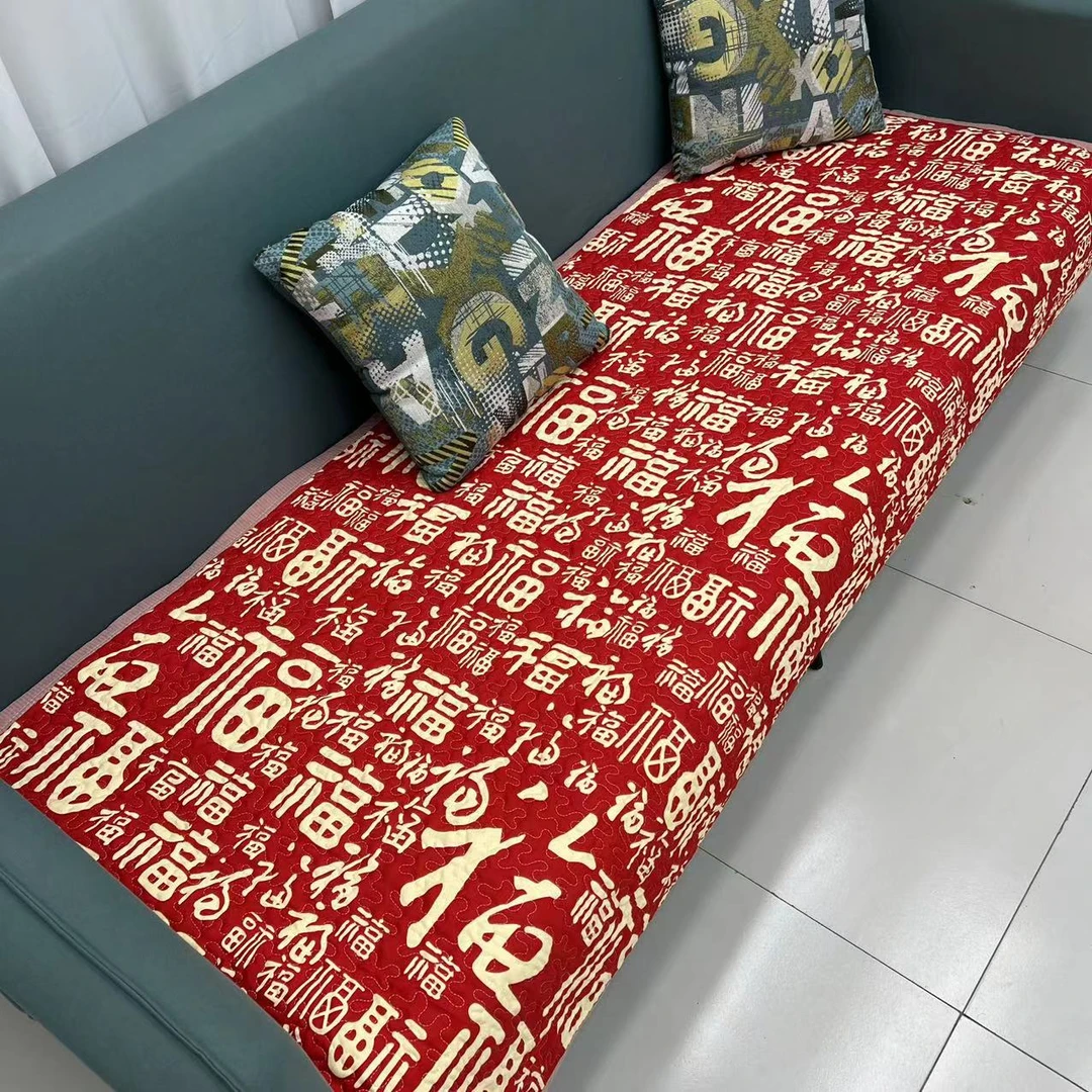 荣荣家居-百福-红-四季款泡泡棉单人床盖沙发垫多功能垫90*220