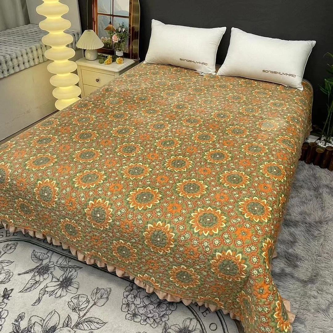 秋冬上新-太阳花-唐锦绒（牛奶绒升级款）床盖花边款【200*220】