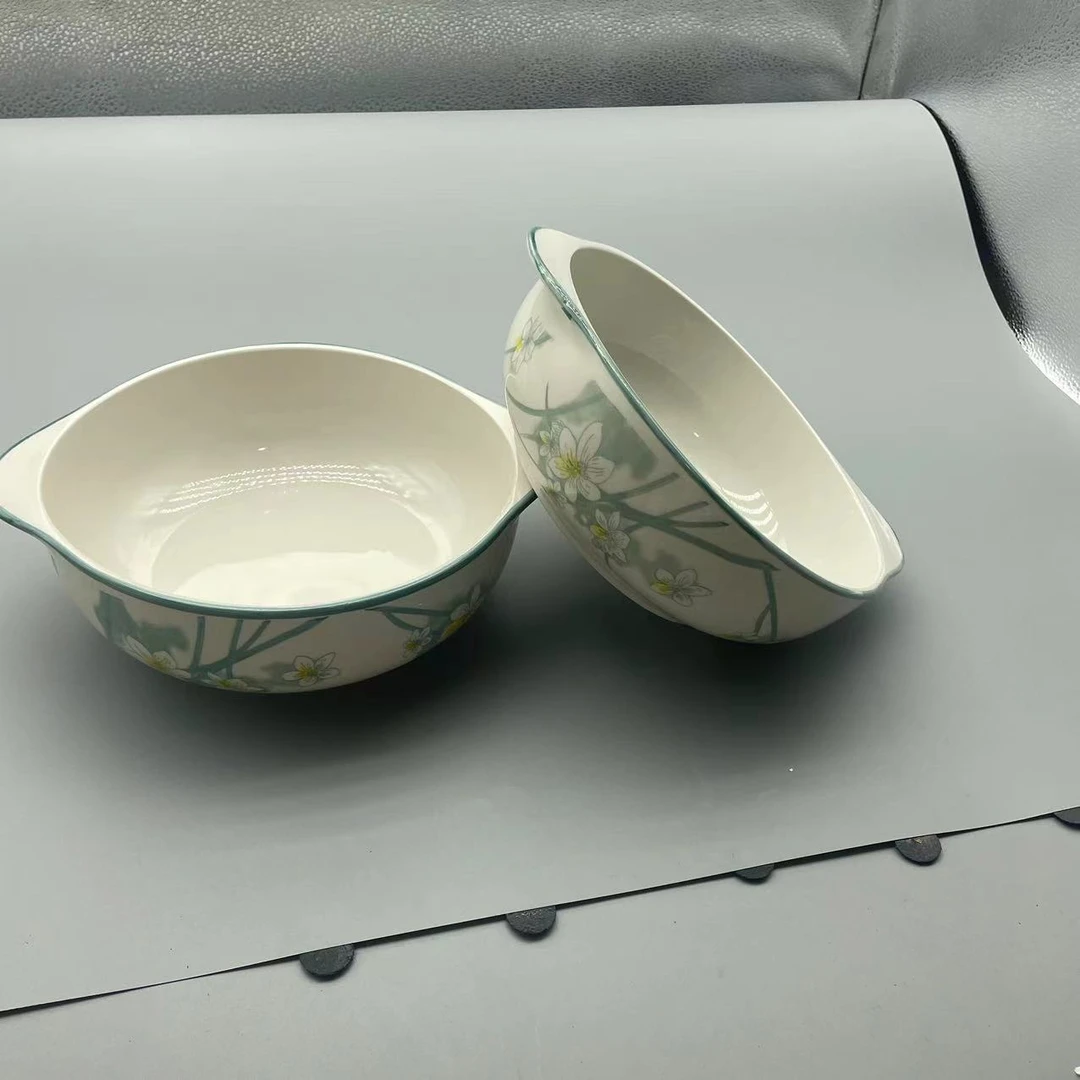 【2个装】水仙花双耳碗家用陶瓷汤碗防滑防烫 破损联系客服ayqd