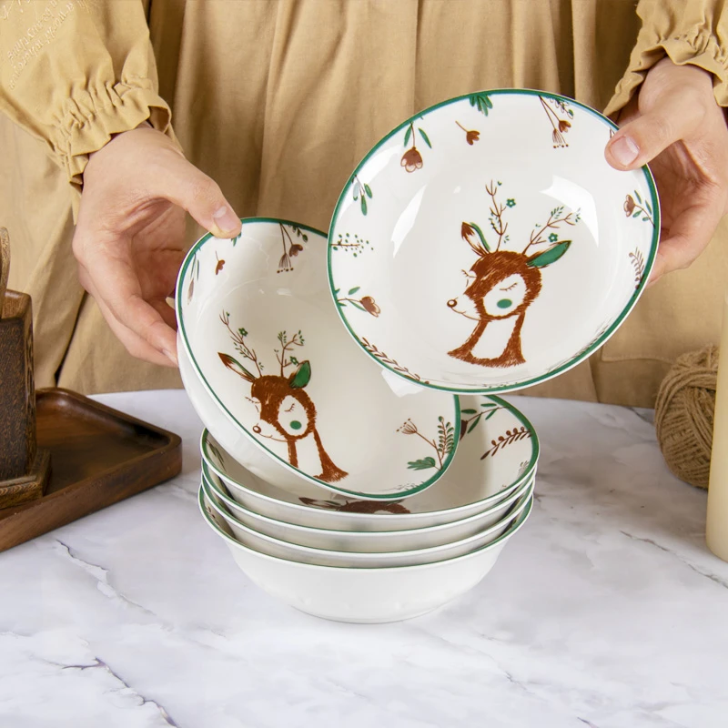 【拍一发六】面碗7英寸小鹿网红家用陶瓷