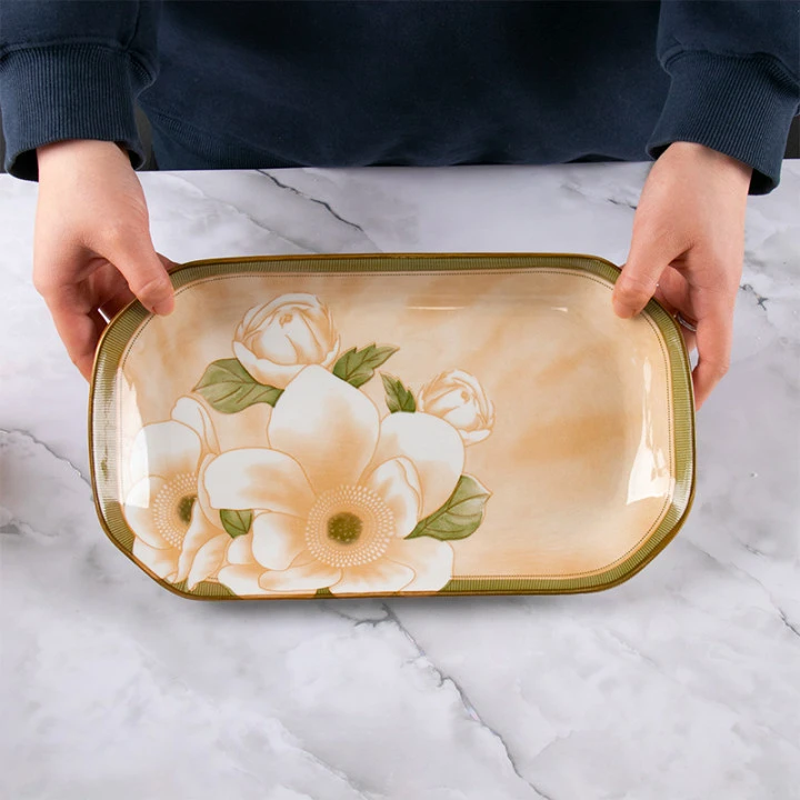 【1只装】大号山茶花陶瓷鱼盘家用大容量菜盘蒸盘新中式釉下彩餐具