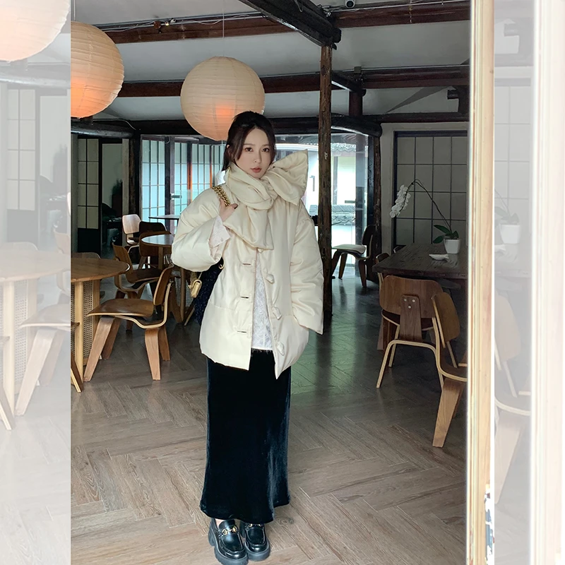 瑶裳照雪 定制珠光面料国风棉服&围巾 QW234020