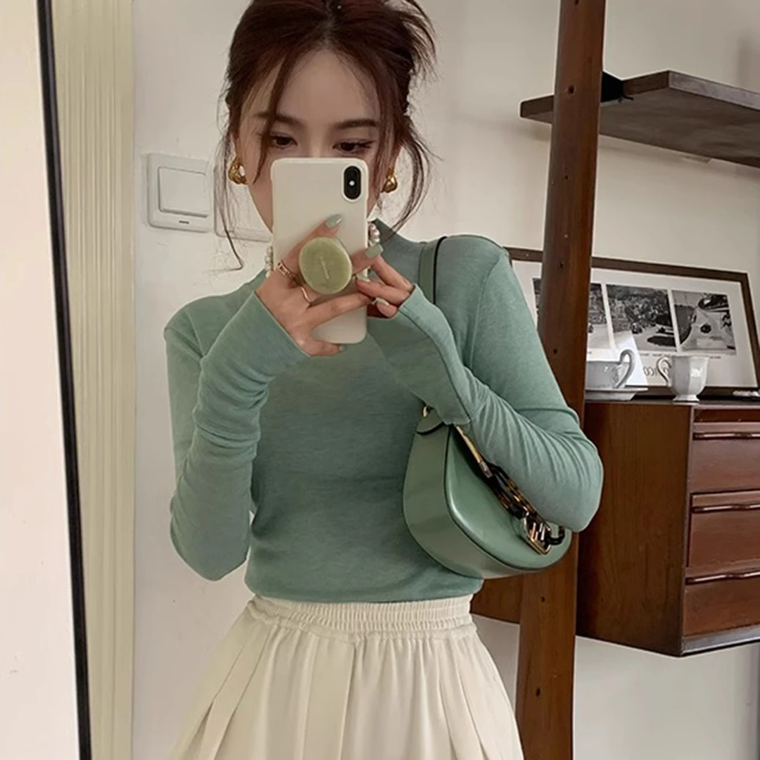 【水面膜打底】时尚显瘦上衣女半高领打底T QH231005