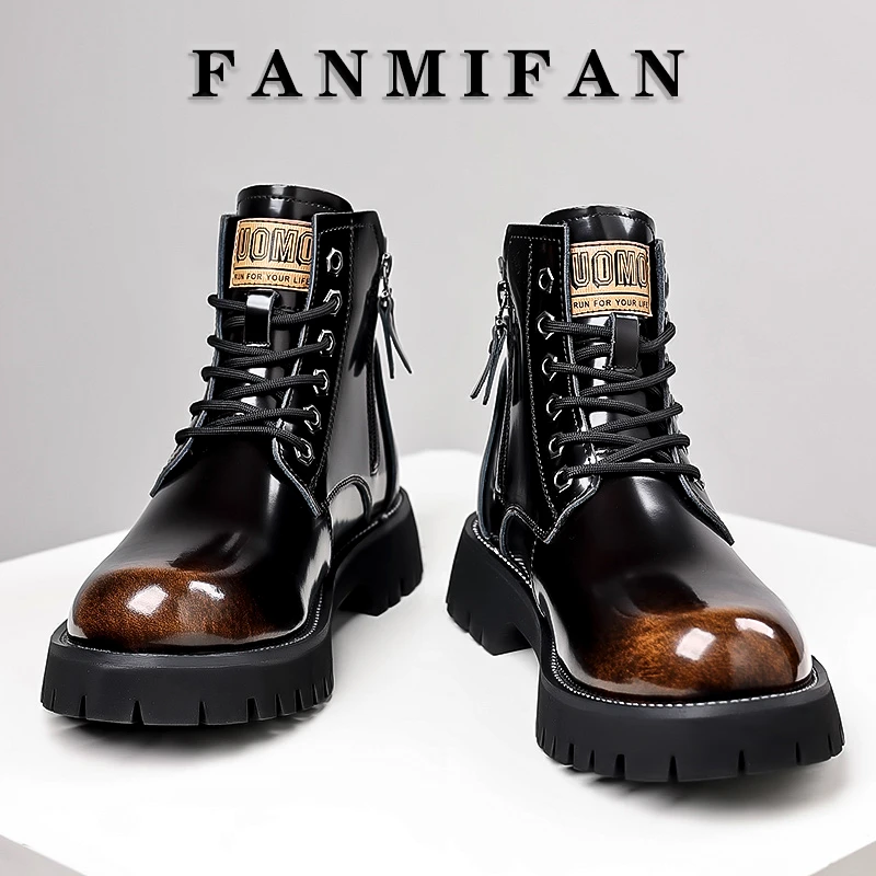 FANMIFAN/梵米凡【高端限定款】秋冬男士加绒保暖高帮厚底马丁靴