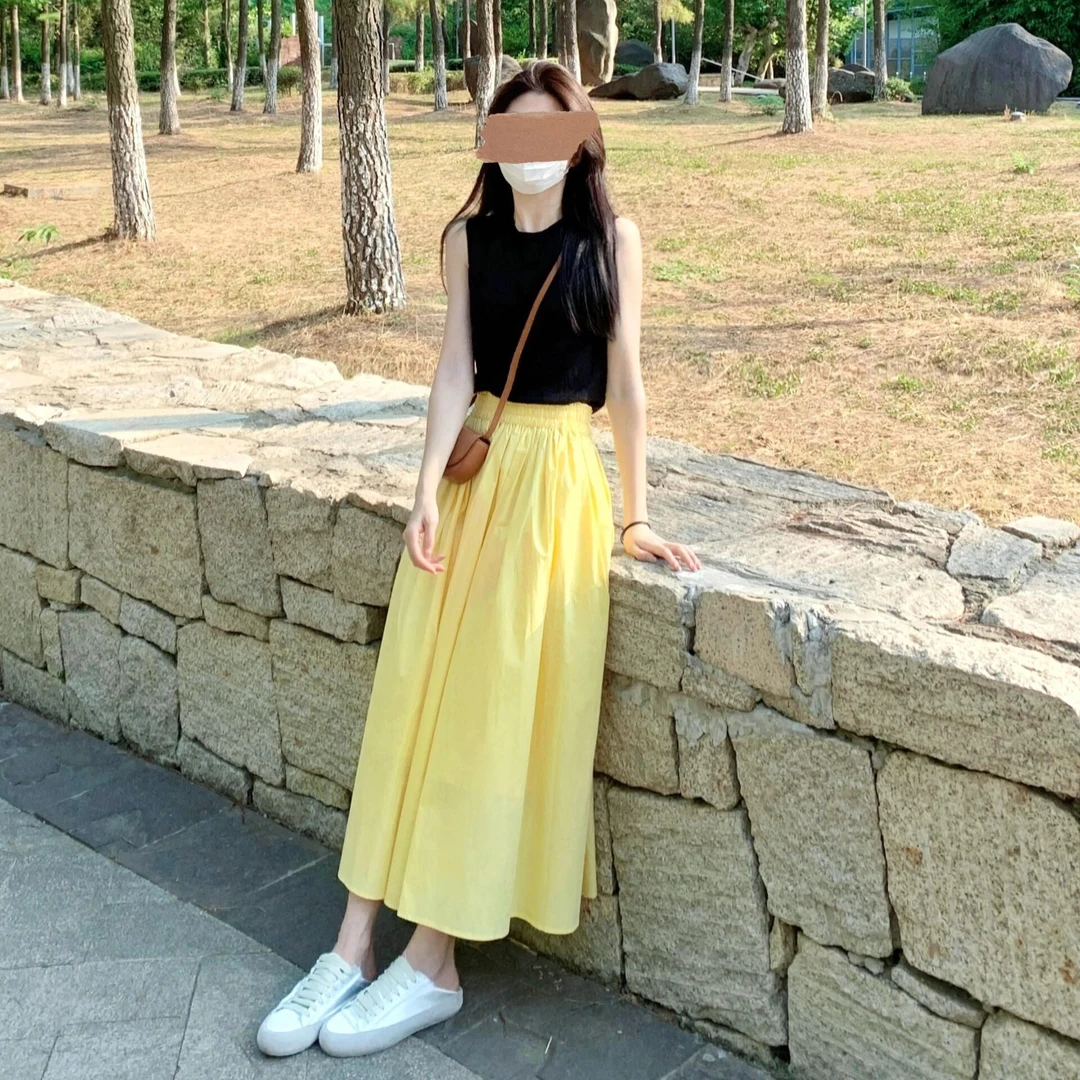 2024新款夏季休闲简约韩版无袖背心上衣搭配高腰半身裙女时尚百搭