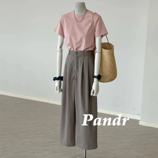 2024新款夏季休闲简约韩版短袖T恤搭配休闲裤子显瘦百搭时尚气质