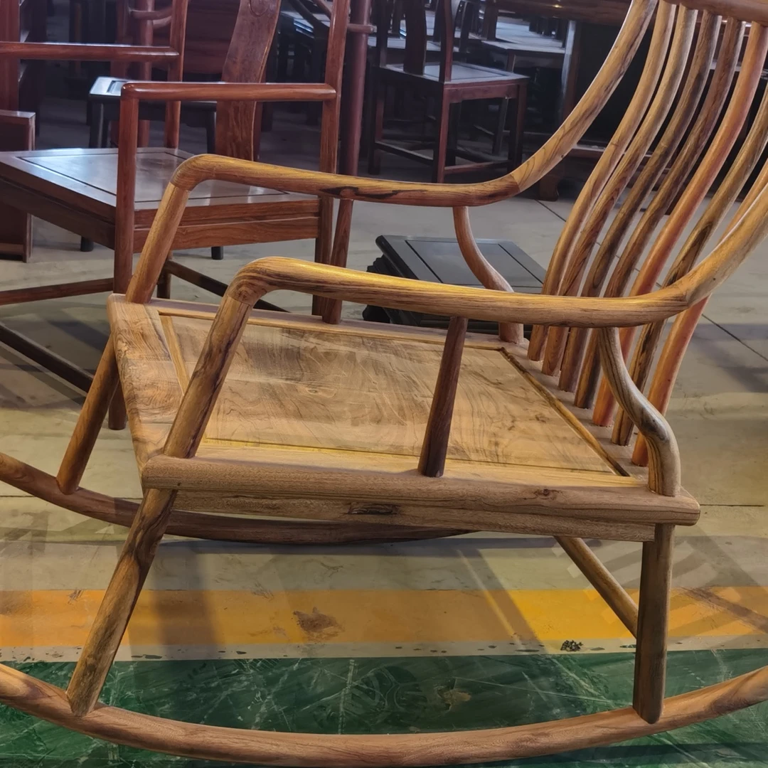 新中式阳台茶椅酸枝木摇椅复古休闲躺椅老人午睡椅客厅悠闲椅椅子