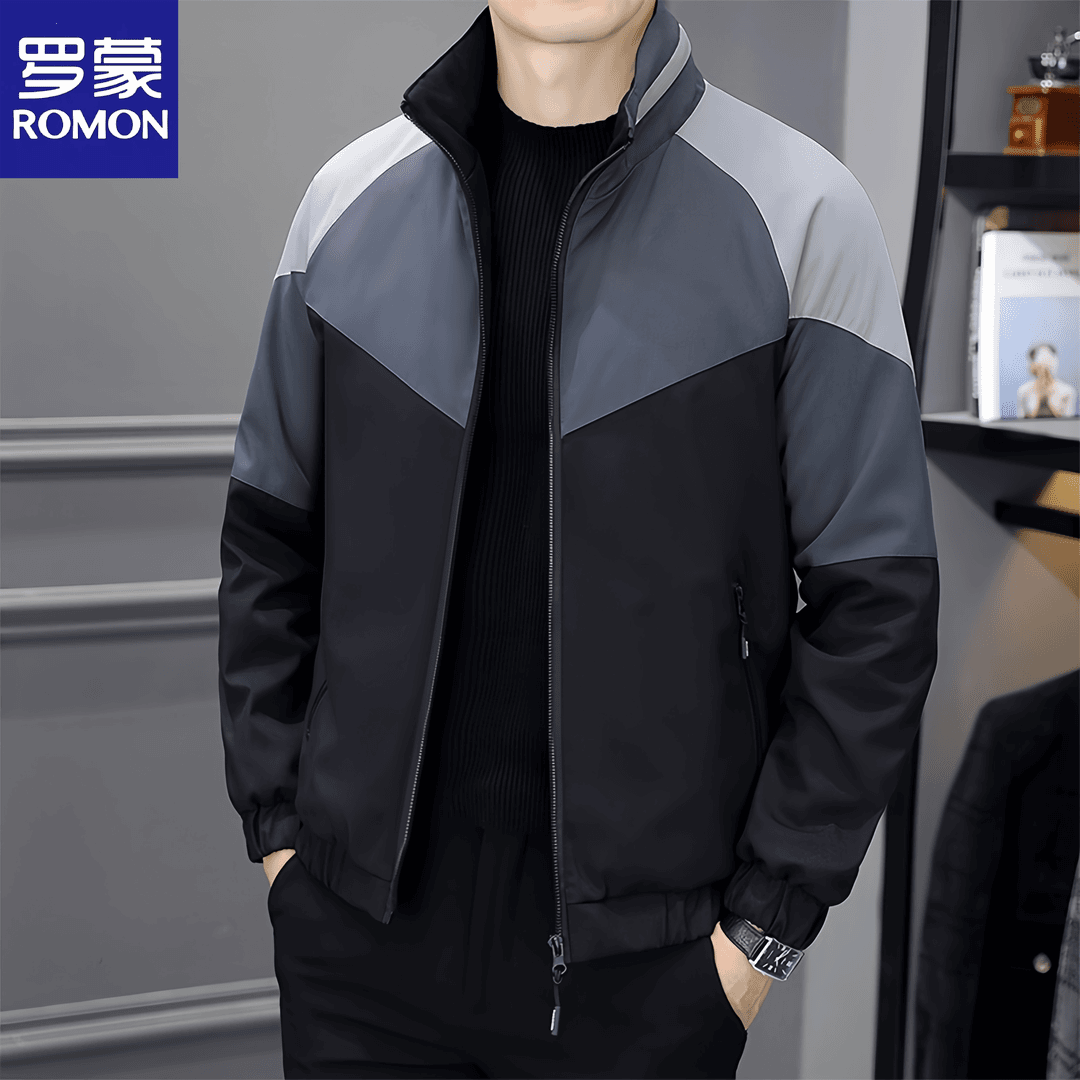罗蒙春秋季新款立领夹克男士潮牌拼色帅气防风外套商务百搭茄克衫
