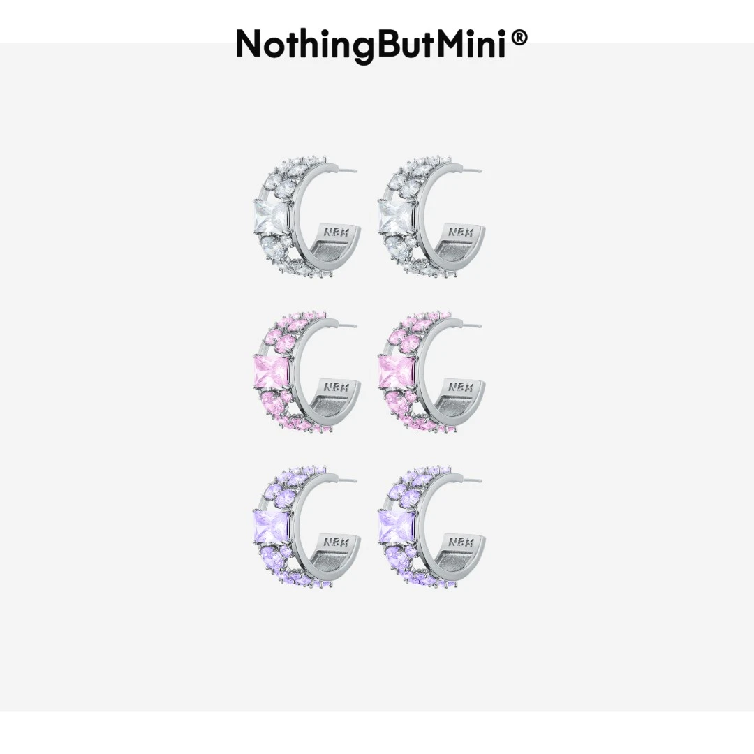 NothingButMini 铜合金合成锆石耳饰 错落锆石耳环轻奢时尚小众
