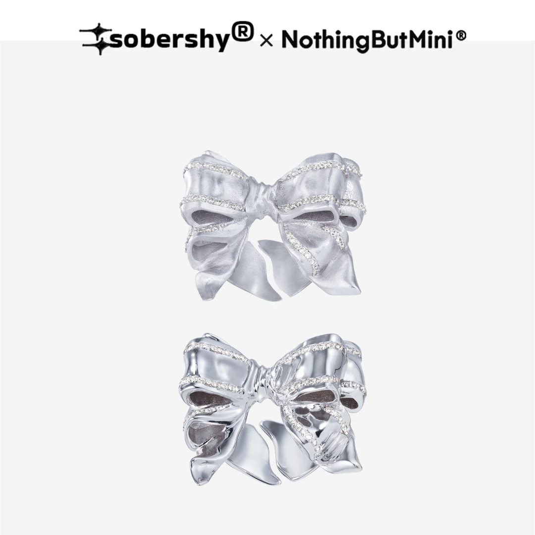 铜合金合成锆石戒指 sobershy×nothingbutmini 晶锆蝴蝶结戒指