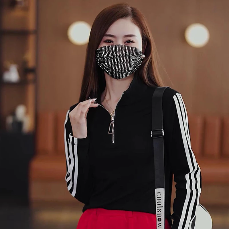 2024秋季立领双面薄绒运动长袖T恤女休闲时尚百搭跳健身操广场舞