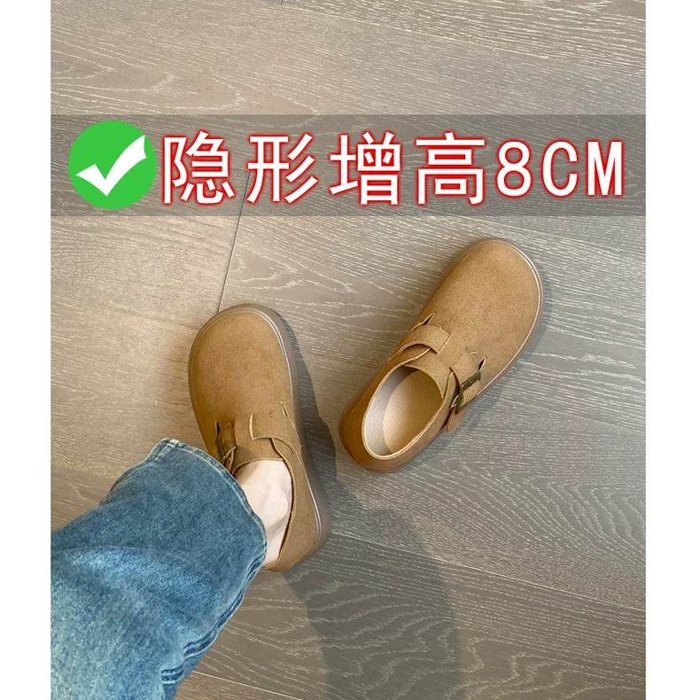 内增高厚底勃肯鞋女2025秋冬加绒一脚蹬单鞋大头鞋全包博肯豆豆鞋