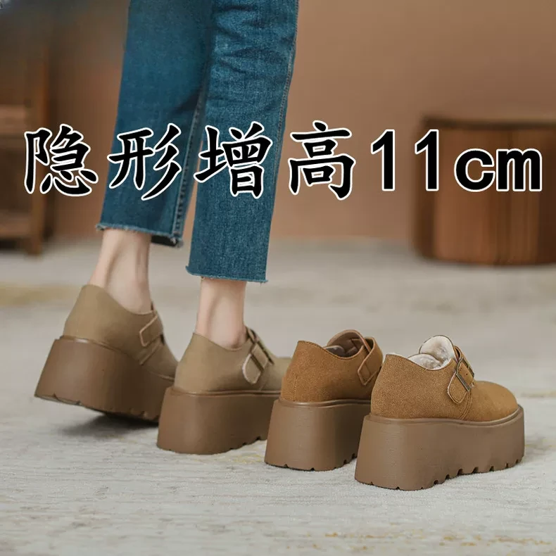 小个子厚底勃肯鞋女2024秋冬季加绒棉鞋博肯单鞋内增高小码33女鞋