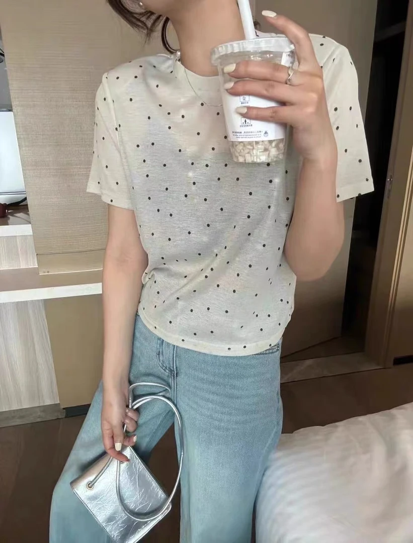 韩版圆领夏季薄款波点防晒针织套头