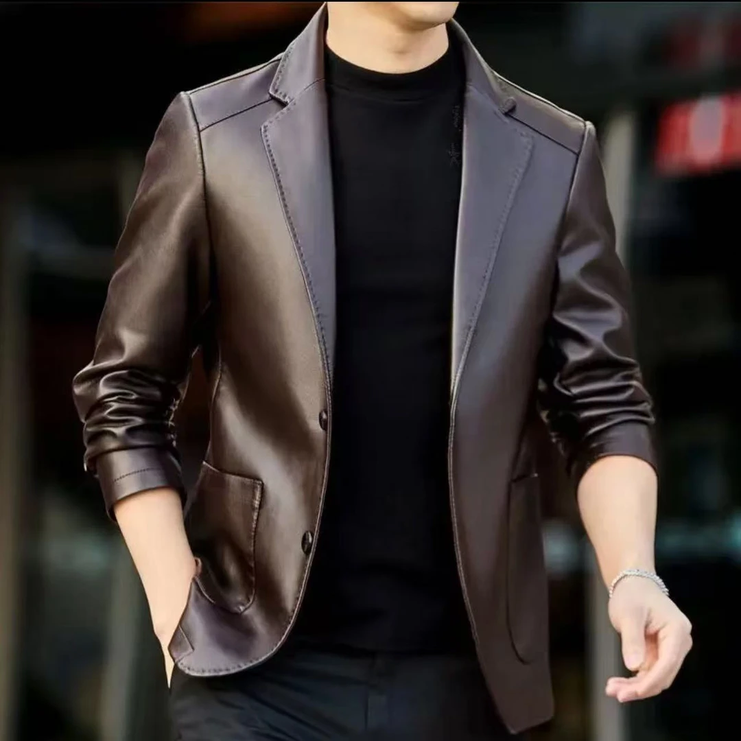 【Eaca】男士秋冬时尚经典大气款休闲西服真皮上衣外套E22-1