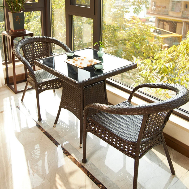 藤椅户外休闲藤椅桌椅子茶几三件套室内阳台花园 编藤桌椅五件套