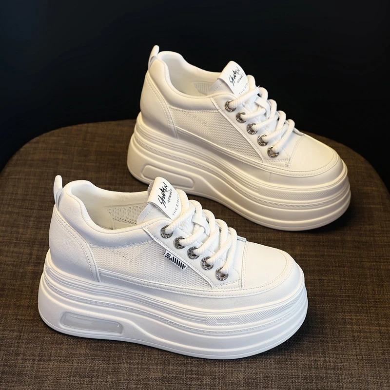 网面透气小白鞋女2024春夏季新款内增高厚底板鞋小个子松糕女鞋潮