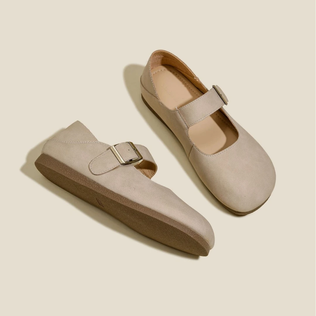 真皮玛丽珍鞋女平底单鞋2025春季新款韩版乐福鞋配裙子温柔小皮鞋