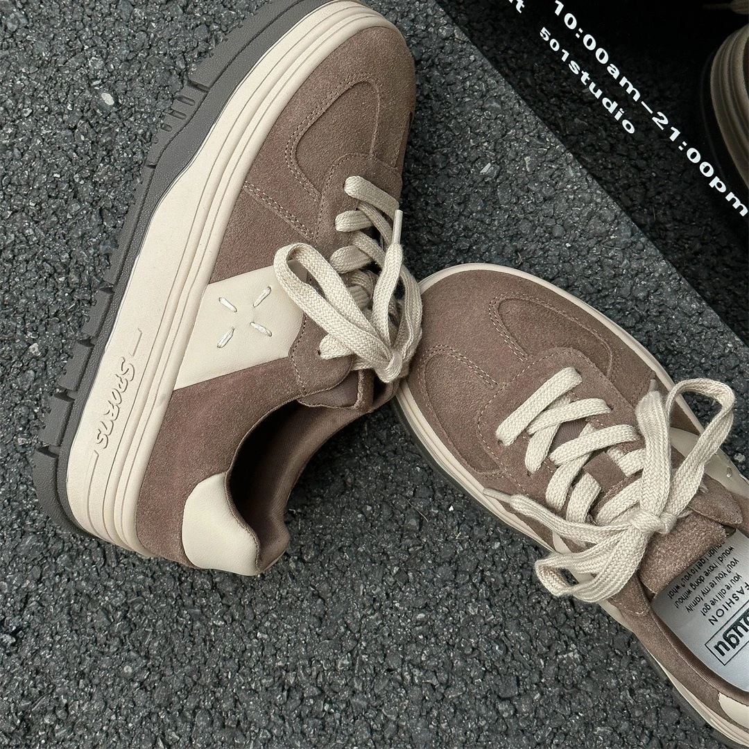 真皮厚底系带德训鞋女款2024秋季新款复古休闲百搭ins时尚板鞋潮