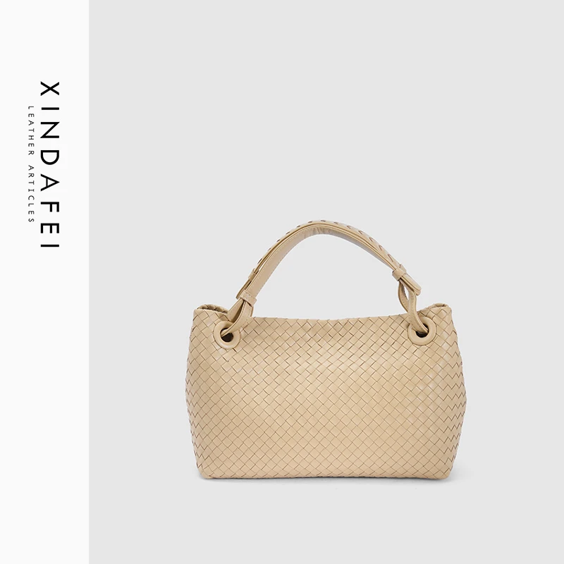 时尚轻奢9N999奶茶色经典手提编织女包