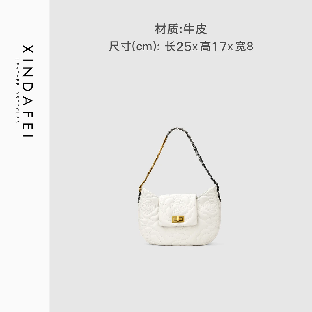 时尚单肩7784白色轻奢山茶花斜挎女包