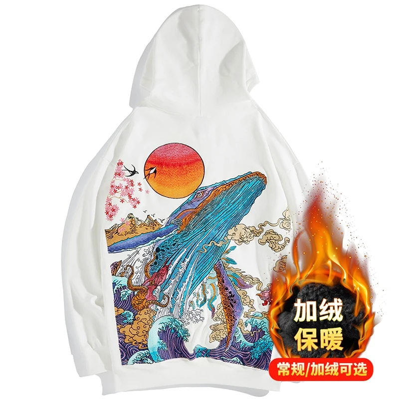 秋冬国潮重工刺绣潮流纯棉连帽男衫中国风绣花宽松卫衣男潮帽衫