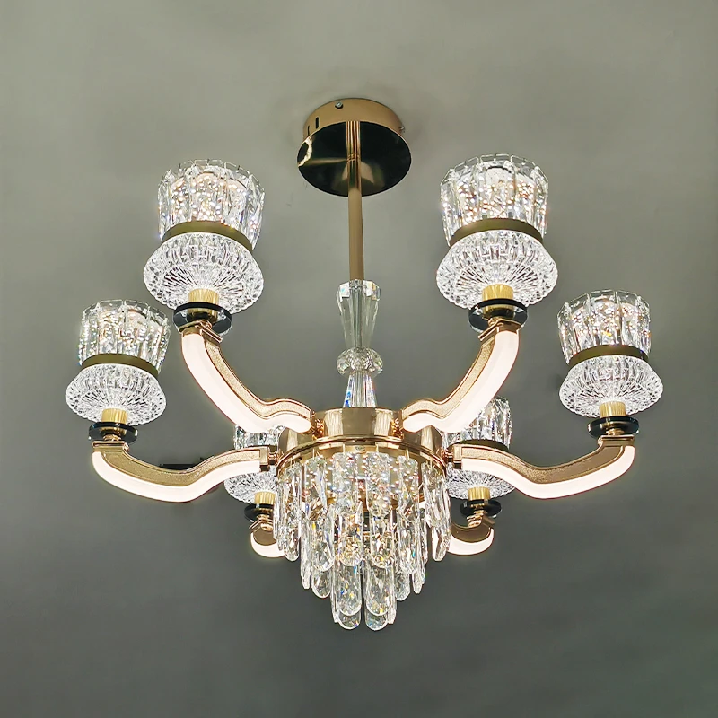 轻奢欧式水晶家用大客厅吊灯现代简约发光餐厅灯高档别墅大厅灯