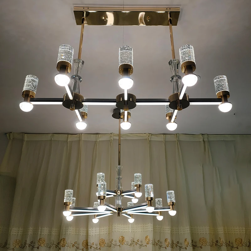 水晶气泡柱现代简约客餐厅吊灯铝材灯壁子母配套轻奢极简灯具大气