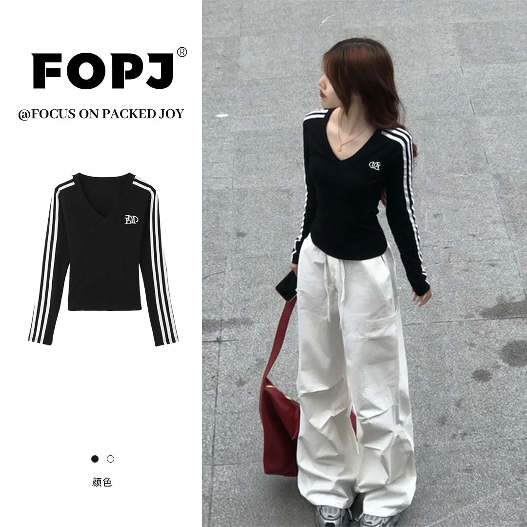 FOPJ重磅精梳棉美式潮流时尚印花长袖t恤女春秋薄款修身显瘦上衣